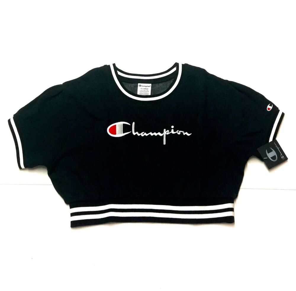 Champion Womens Sz XL Short Sleeve Crop Top Sweatshirt Logo Cropped Fleece NWT